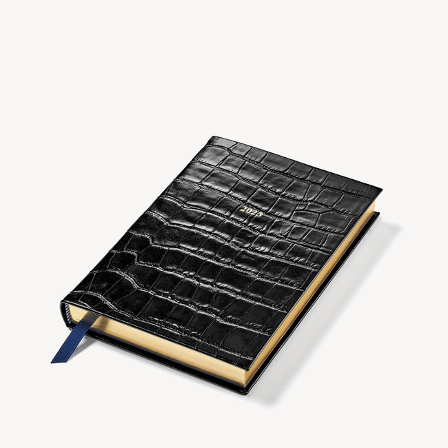 2023 A5 Day to Page Leather Diary Deep Shine Black Croc