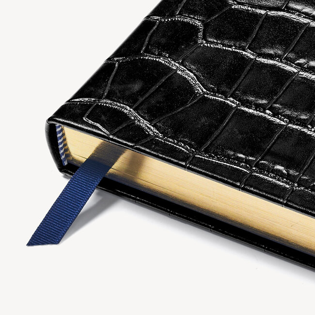 2023 A5 Day to Page Leather Diary Deep Shine Black Croc