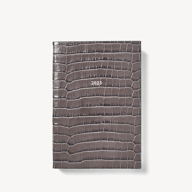 2023 A5 Day to Page Leather Diary Deep Shine Grey Small Croc