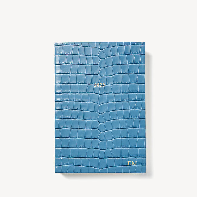 2023 A5 Day to Page Leather Diary Cornflower Small Croc