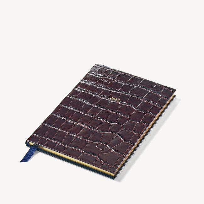 2023 A5 Week to View Leather Diary Deep Shine Amazon Brown Croc
