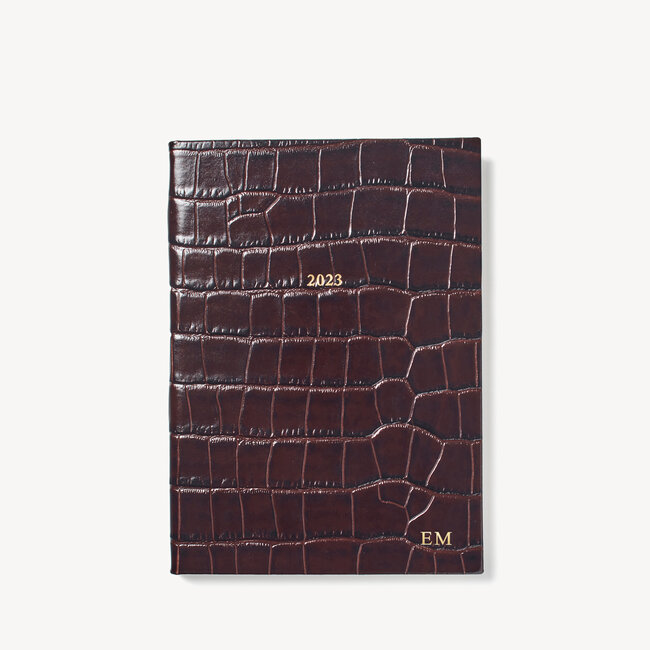 2023 A5 Week to View Leather Diary Deep Shine Amazon Brown Croc