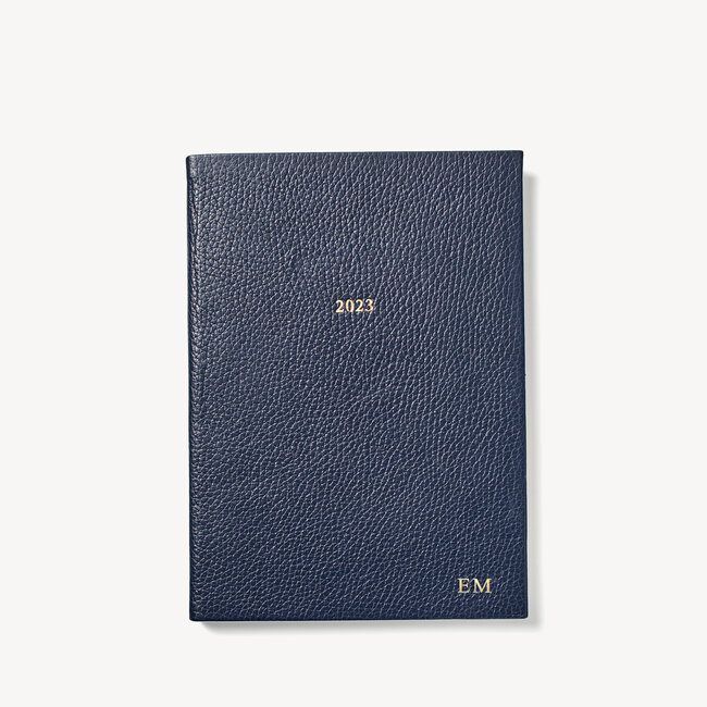 2023 A5 Week to View Leather Diary Navy Pebble