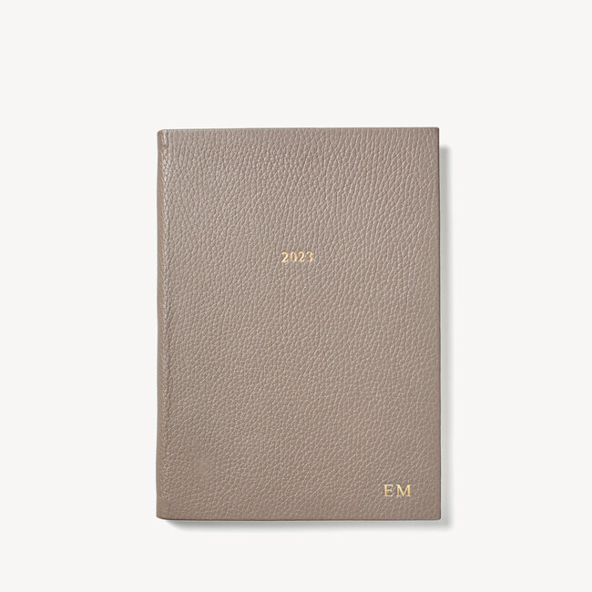 2023 A5 Week to View Leather Diary Warm Grey Pebble