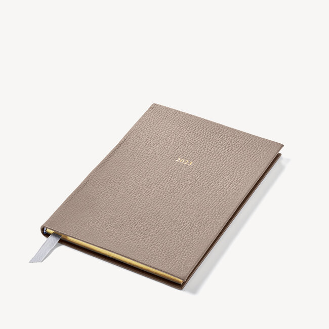 2023 A5 Week to View Leather Diary Warm Grey Pebble