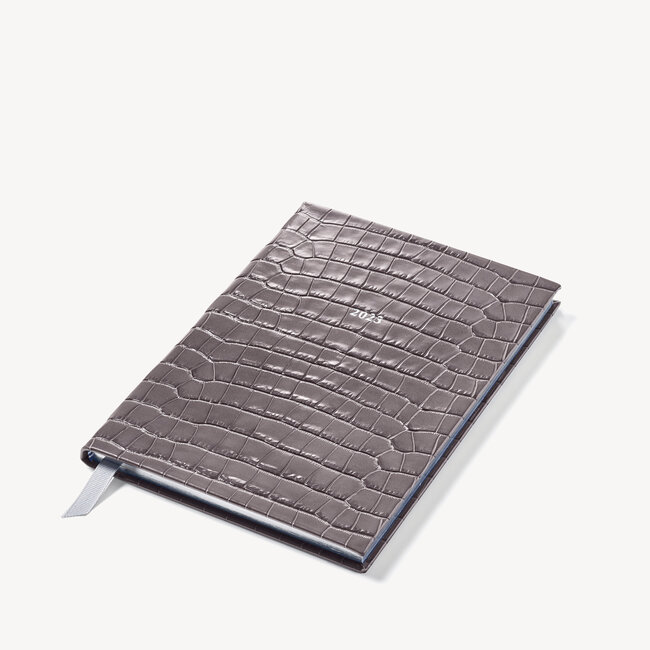 2023 A5 Week to View Leather Diary Deep Shine Grey Small Croc