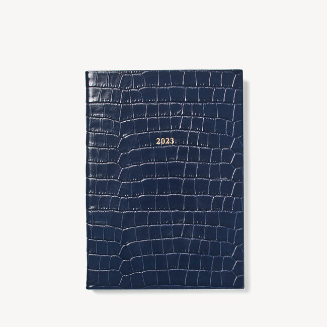 2023 A5 Week to View Leather Diary Deep Shine Navy Small Croc