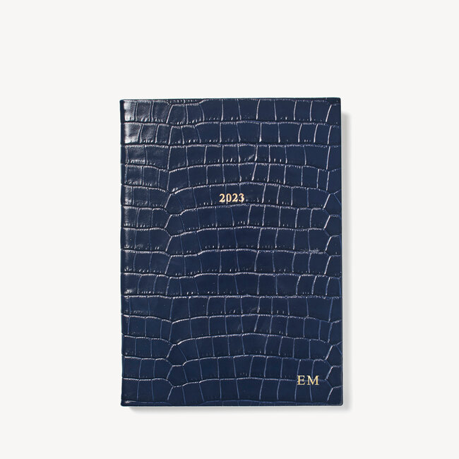 2023 A5 Week to View Leather Diary Deep Shine Navy Small Croc