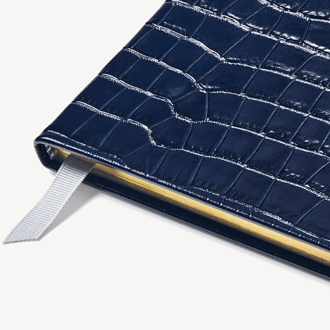 2023 A5 Week to View Leather Diary Deep Shine Navy Small Croc
