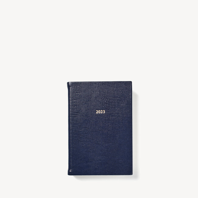 2023 A6 Day to Page Leather Diary Midnight Blue Lizard