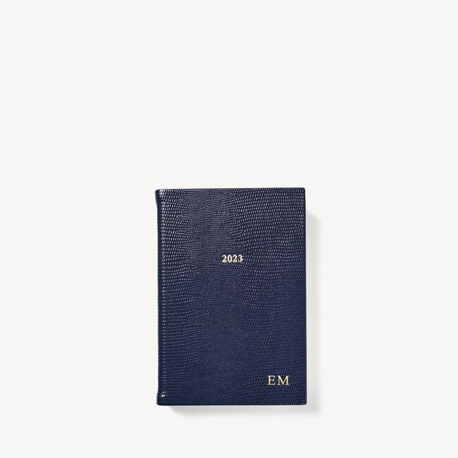 2023 A6 Day to Page Leather Diary Midnight Blue Lizard