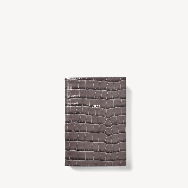 2023 A6 Day to Page Leather Diary Deep Shine Grey Small Croc