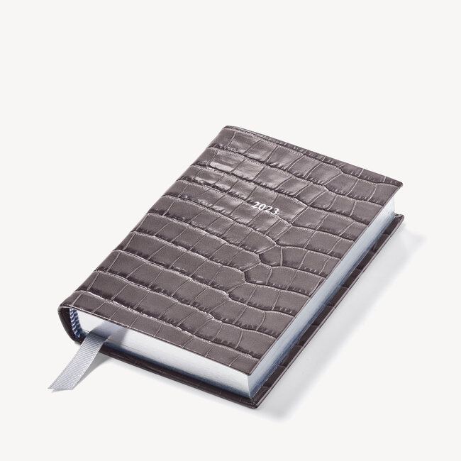 2023 A6 Day to Page Leather Diary Deep Shine Grey Small Croc