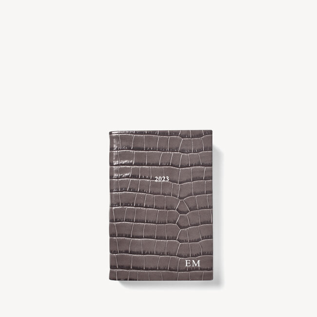 2023 A6 Day to Page Leather Diary Deep Shine Grey Small Croc
