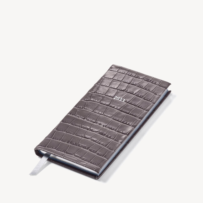 2023 Slim Pocket Leather Diary Deep Shine Grey Small Croc