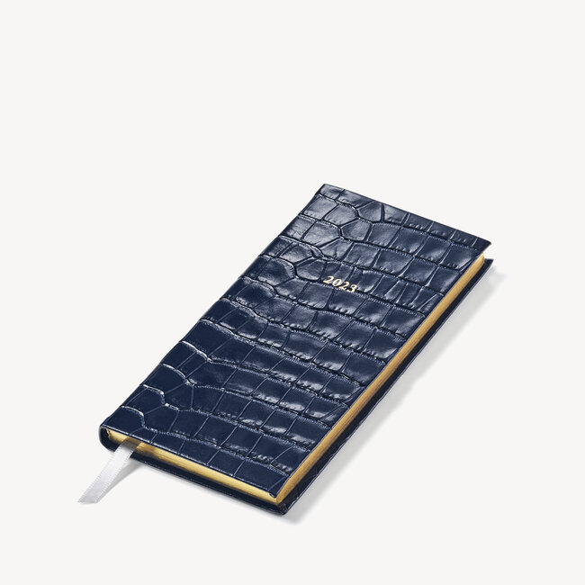 2023 Slim Pocket Leather Diary Deep Shine Navy Small Croc