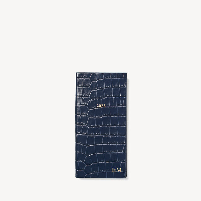 2023 Slim Pocket Leather Diary Deep Shine Navy Small Croc