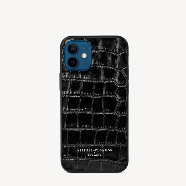 iPhone 12 Mini Case Deep Shine Black Small Croc