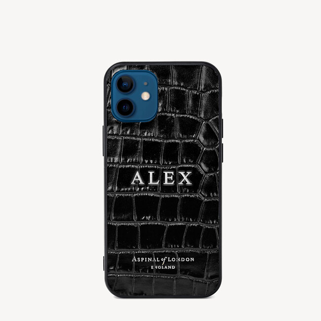 iPhone 12 Mini Case Deep Shine Black Small Croc