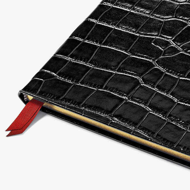 2022-23 Mid-Year Leather Diary Deep Shine Black Croc