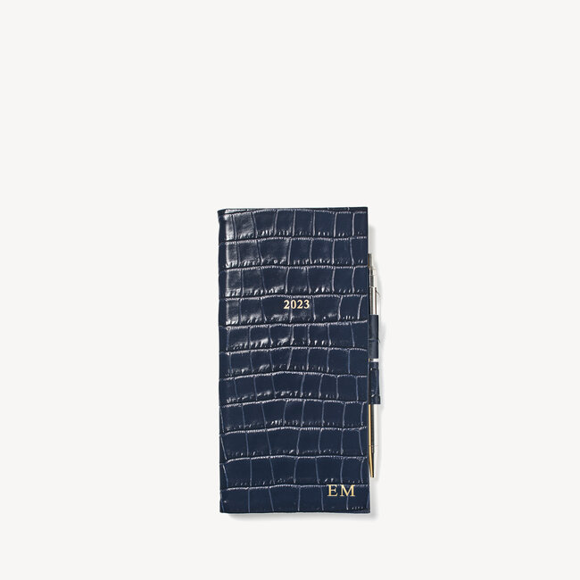2023 Slim Pocket Leather Diary with Pen Deep Shine Navy Small Croc