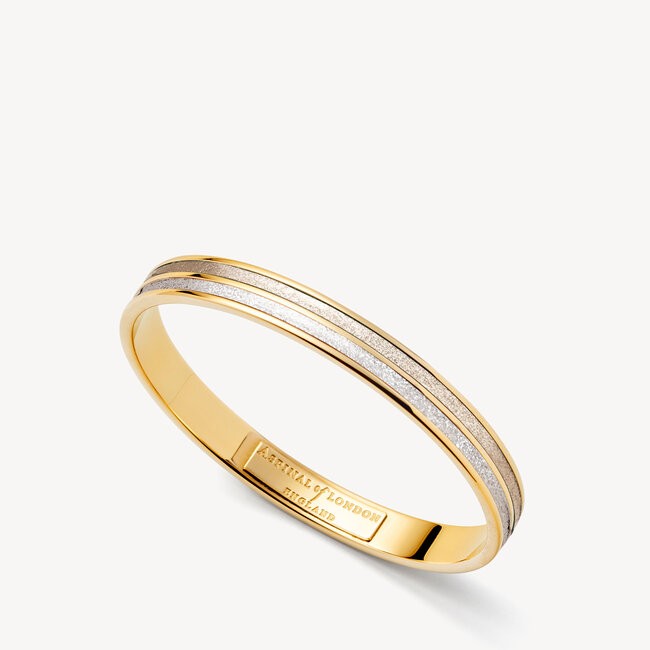 Double Striped Leather Bangle Champagne & Silver Pebble
