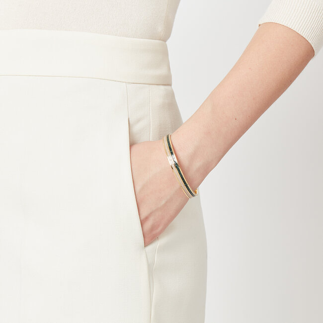 Double Striped Leather Bangle Evergreen & Soft Taupe Patent Croc