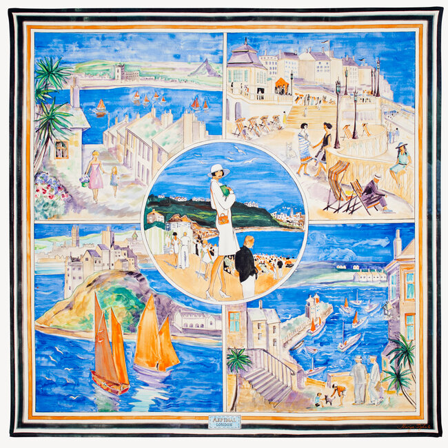 English Riviera Silk Scarf Watercolour by Mariya Dykalo