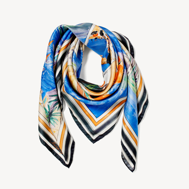 English Riviera Silk Scarf Watercolour by Mariya Dykalo