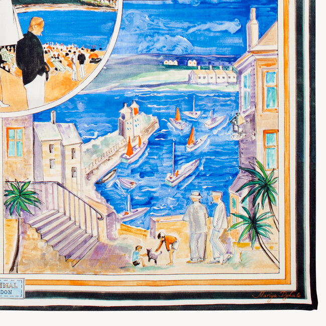 English Riviera Silk Scarf Watercolour by Mariya Dykalo