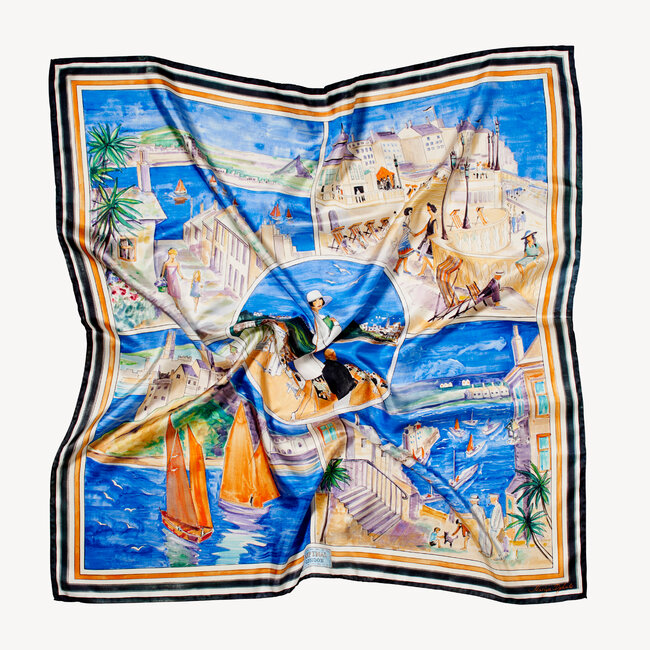 English Riviera Silk Scarf Watercolour by Mariya Dykalo
