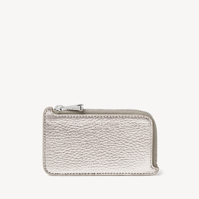 Zipped Coin & Card Holder Silver Pebble