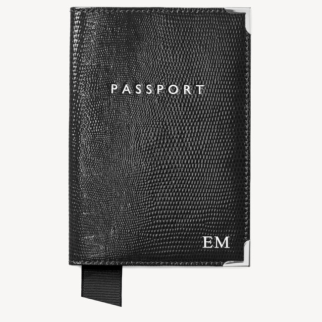 Passport Cover Black Silk Lizard