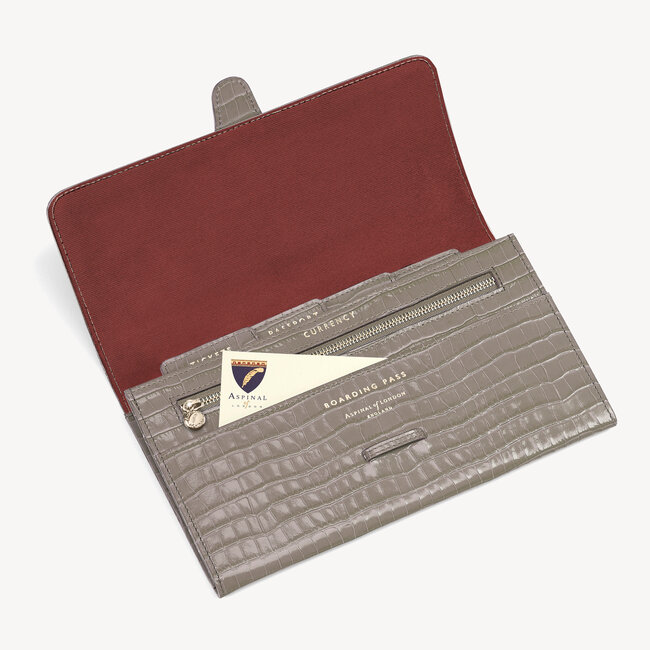 Classic Travel Wallet Deep Shine Warm Grey Small Croc
