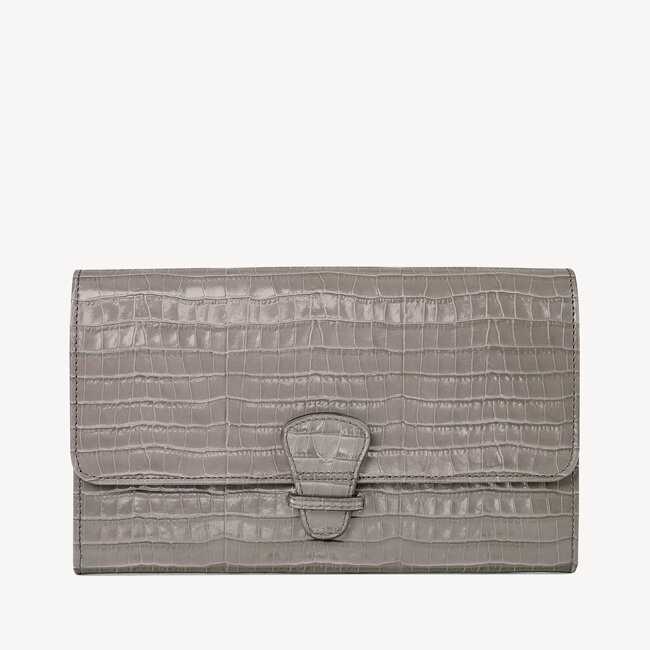 Classic Travel Wallet Deep Shine Warm Grey Small Croc