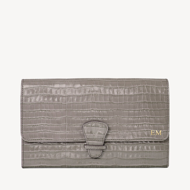 Classic Travel Wallet Deep Shine Warm Grey Small Croc