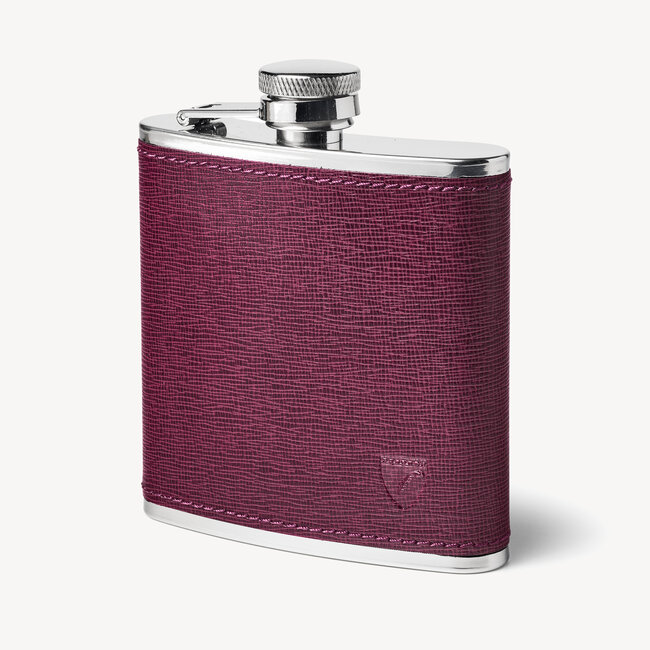 Classic 5oz Leather Hip Flask Burgundy Saffiano