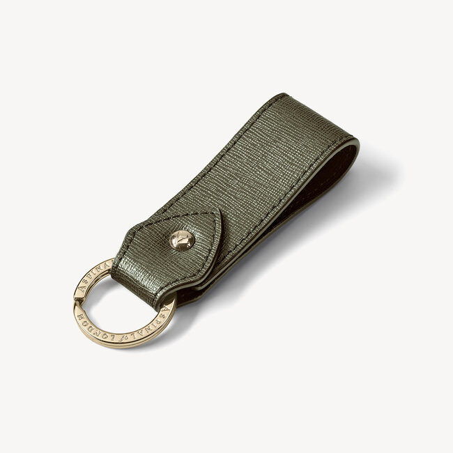 Small Leather Loop Keyring Sage Saffiano