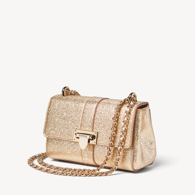 Micro Lottie Bag in Champagne Glitter | Aspinal of London