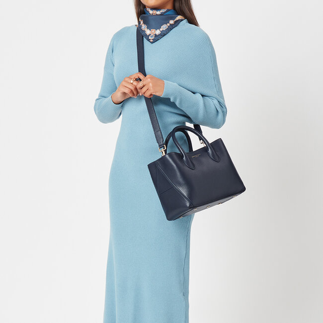 Midi London Tote Navy with Silver Lining | Aspinal of London