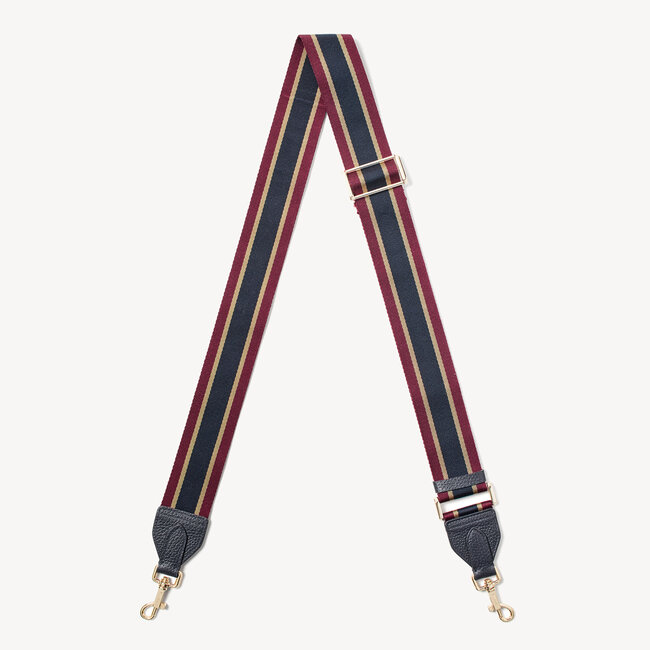 Webbing Bag Strap Navy Pebble with Bordeaux, Gold & Navy Stripes