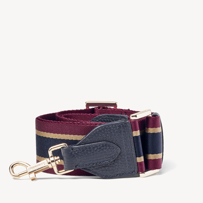Webbing Bag Strap Navy Pebble with Bordeaux, Gold & Navy Stripes