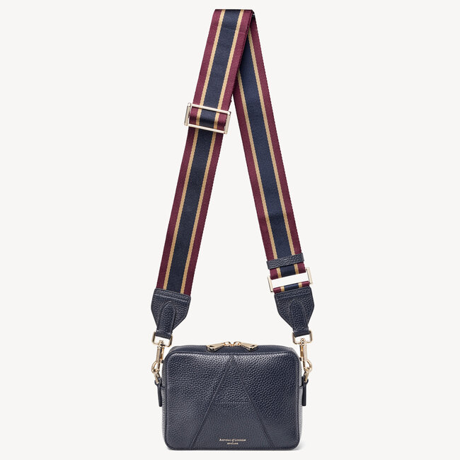 Webbing Bag Strap Navy Pebble with Bordeaux, Gold & Navy Stripes