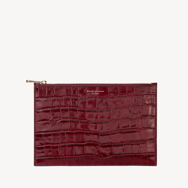 Large Essential Flat Pouch Deep Shine Bordeaux Croc
