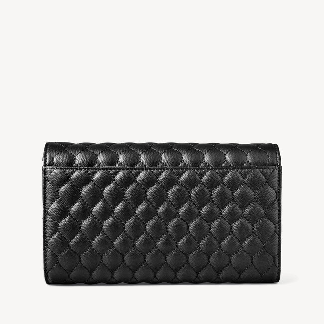 London Clutch Purse with Chain Black Quilted Kaviar