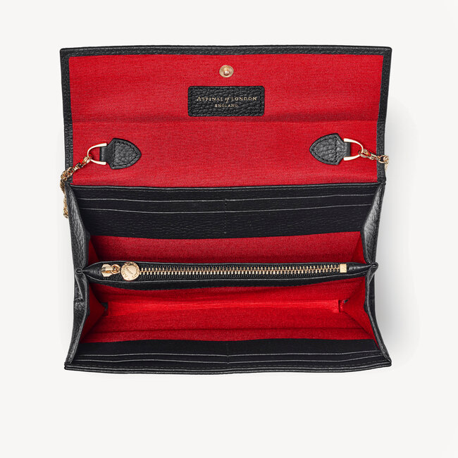 London Clutch Purse with Chain Black Quilted Kaviar
