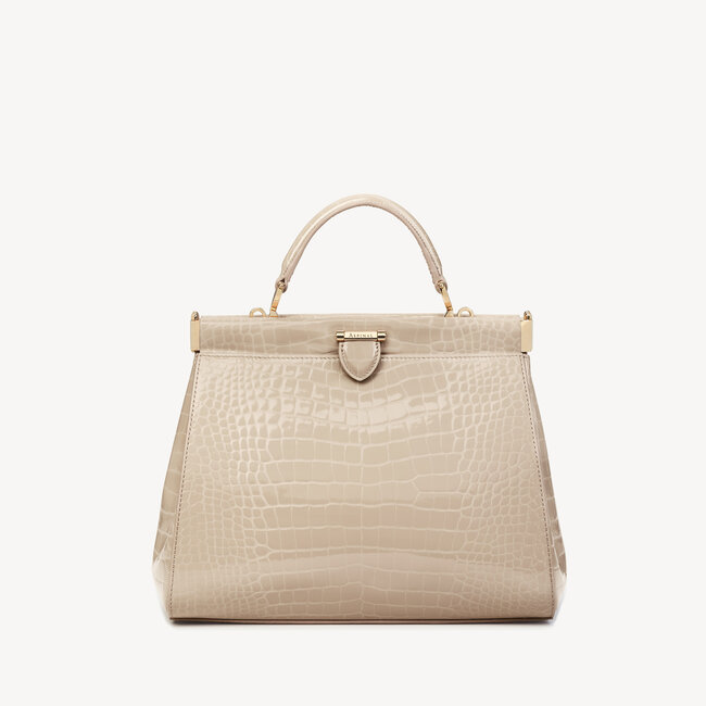 Small Florence Frame Bag Soft Taupe Patent Croc