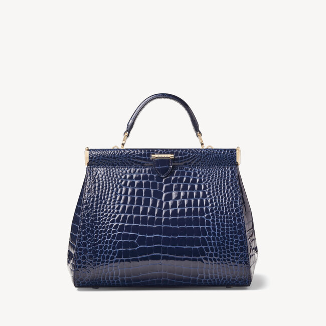 Small Florence Frame Bag Midnight Blue Patent Croc