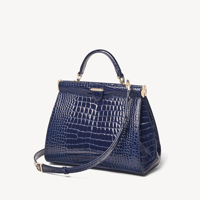 Small Florence Frame Bag Midnight Blue Patent Croc
