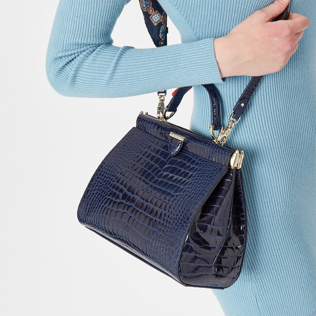 Small Florence Frame Bag Midnight Blue Patent Croc